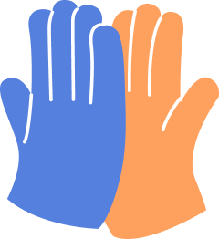 赫塔科技聯絡我們區塊行動版擊掌手勢裝飾圖